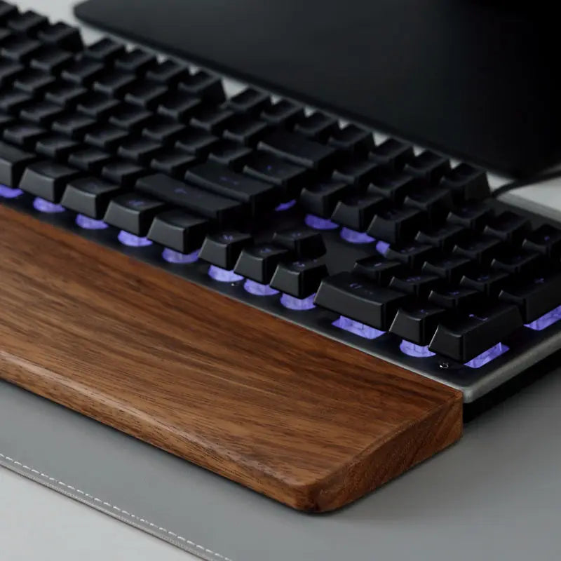 Walnut ergonomic wrist pad sized for a full size keyboard
