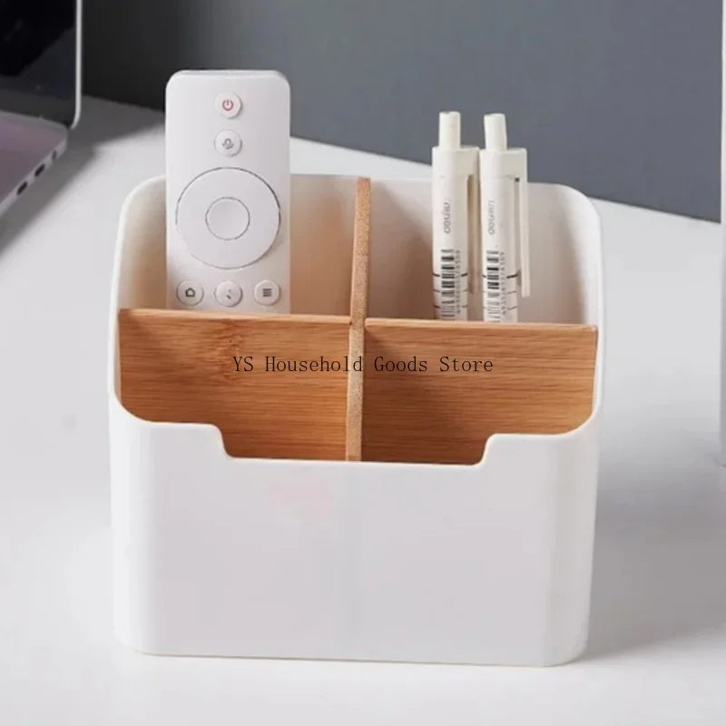 Bamboo compartment organizer with divided sections for desk supplies