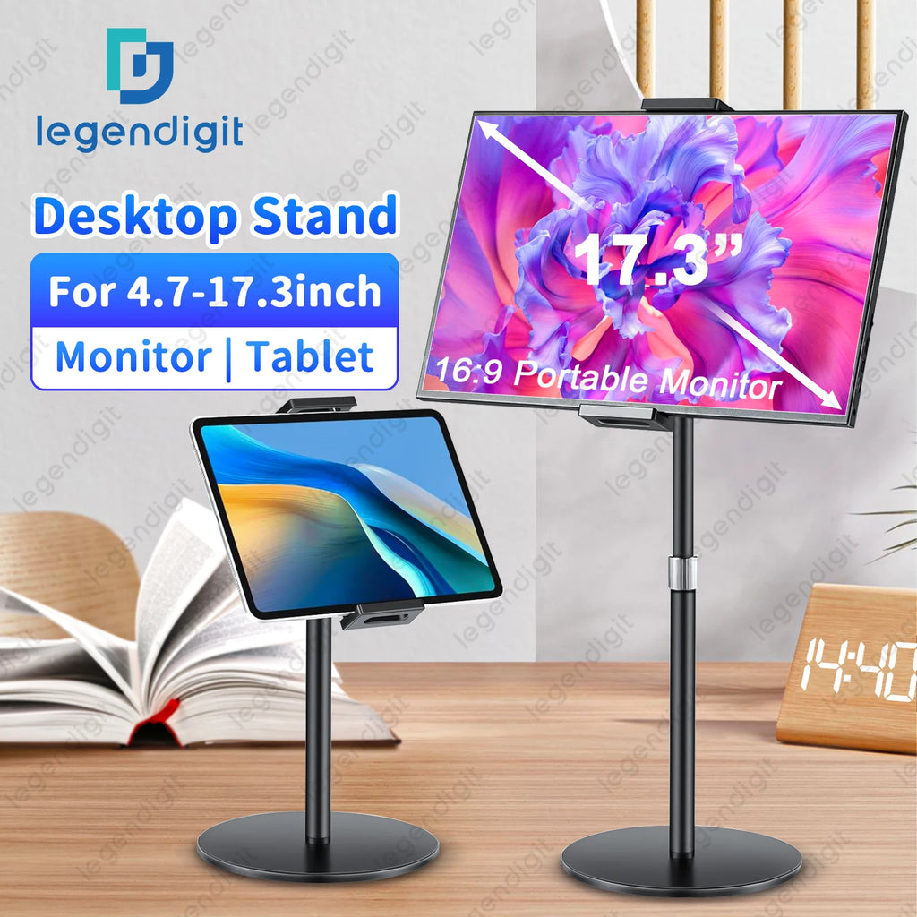 Weighted portable monitor stand holding a second screen upright