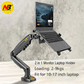 Dual mount holding a monitor and a laptop side by side above a desk
