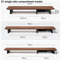 Black walnut monitor riser with a side storage shelf