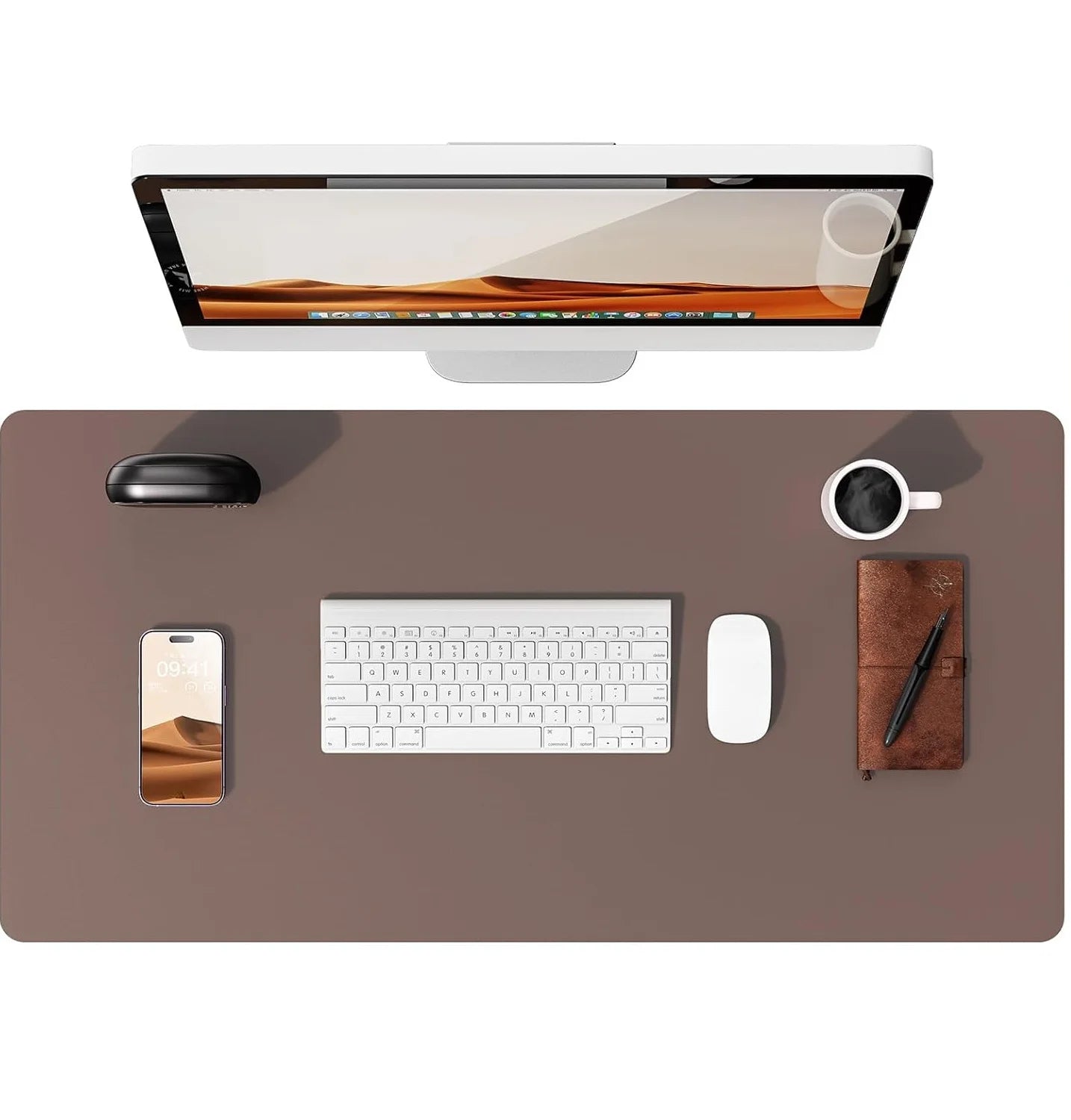 Large vegan leather desk protector laid across a work surface