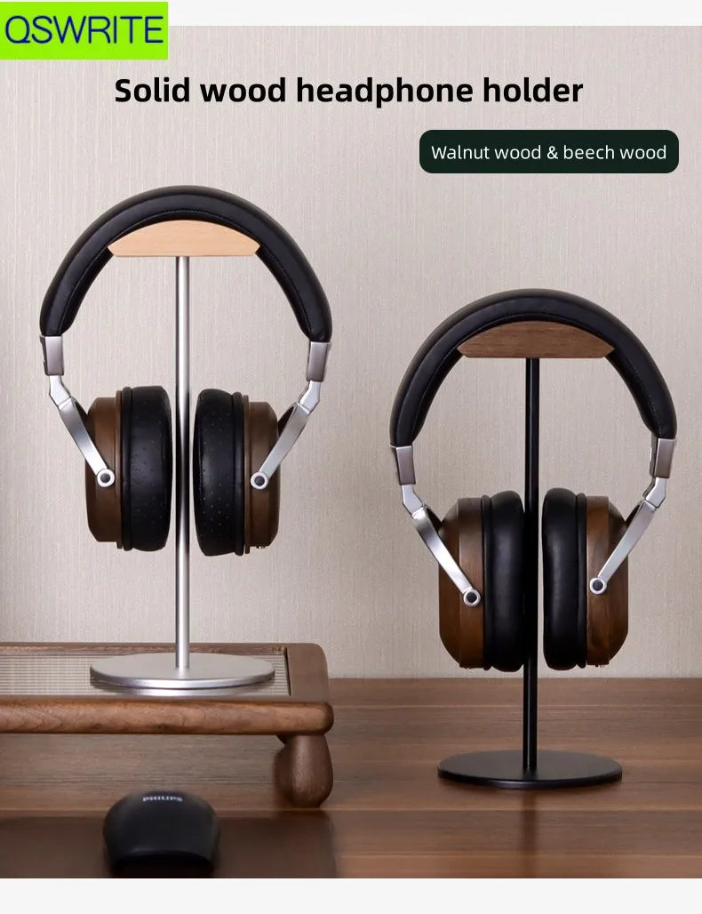Minimalist walnut headphone rack with a clean sculptural profile